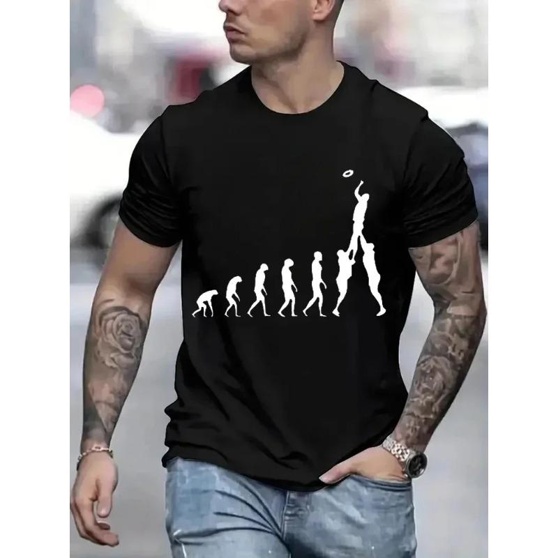 Rugby Evolution Novelty and Interesting Printed Pattern Fashion T-shirt Men's Black Top Large Cotton Men's Harajuku T-shirt