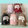 Fashionable Color Blocked Letter Cat Pattern Student Backpack With Pendant