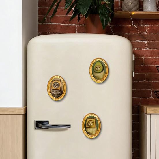 1/3/6Pcs Toast Avocado Cat Refrigerator Magnet with Oval Wooden Frame Kitten Fridge Magnet Home Kitchen Office Decoration Animal Lover Gift