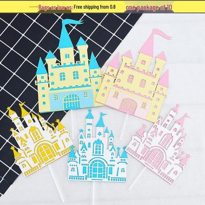 Birthday Baby Cake Decoration: Castle Insert Cards In Blue and Pink