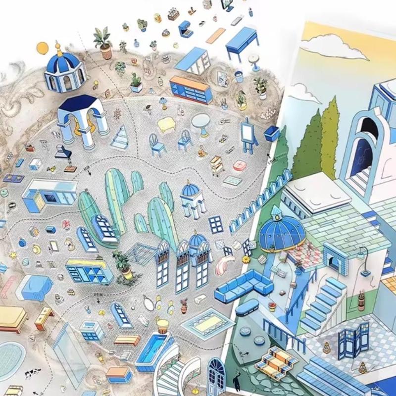 Miniature Scene PET Sticker Decorative Scenery Sticker For Journal Notebook Scrapbooking Phone Case and Album Decoration