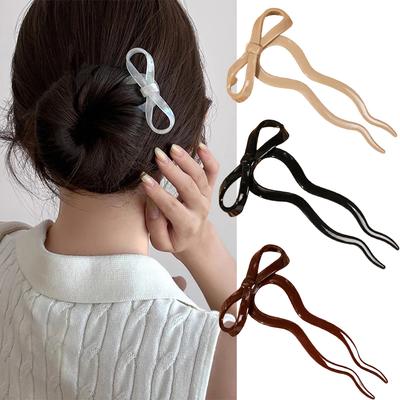 U-Shaped Bow Hair Stick Fashion Acrylic Hairpin Fashion Hair Clip Comb Bun Sweet Headwear Women Hairstyle Girls Hair Accessories