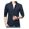 Casaco Blazer Casual Masculino Outono Cor Sólida Gola Alta Bolsos com Zíper Fino Slim