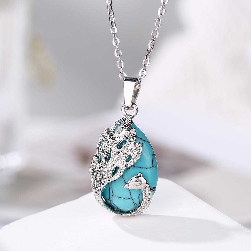 Zhouhang Peacock Necklace with Natural Crystal & Amethyst Pendant