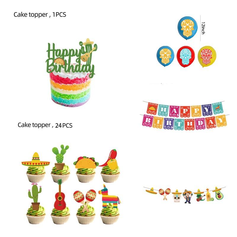 Theme Mexican Children Halloween Birthday Party Decorations Balloon Caketopper