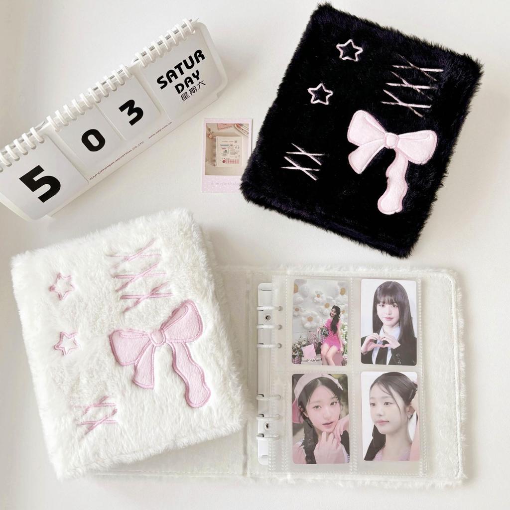 Original Ballet Bow Style Plush A6 Card and Photo Album - Loose-Leaf Inner Pages for Small Card Storage