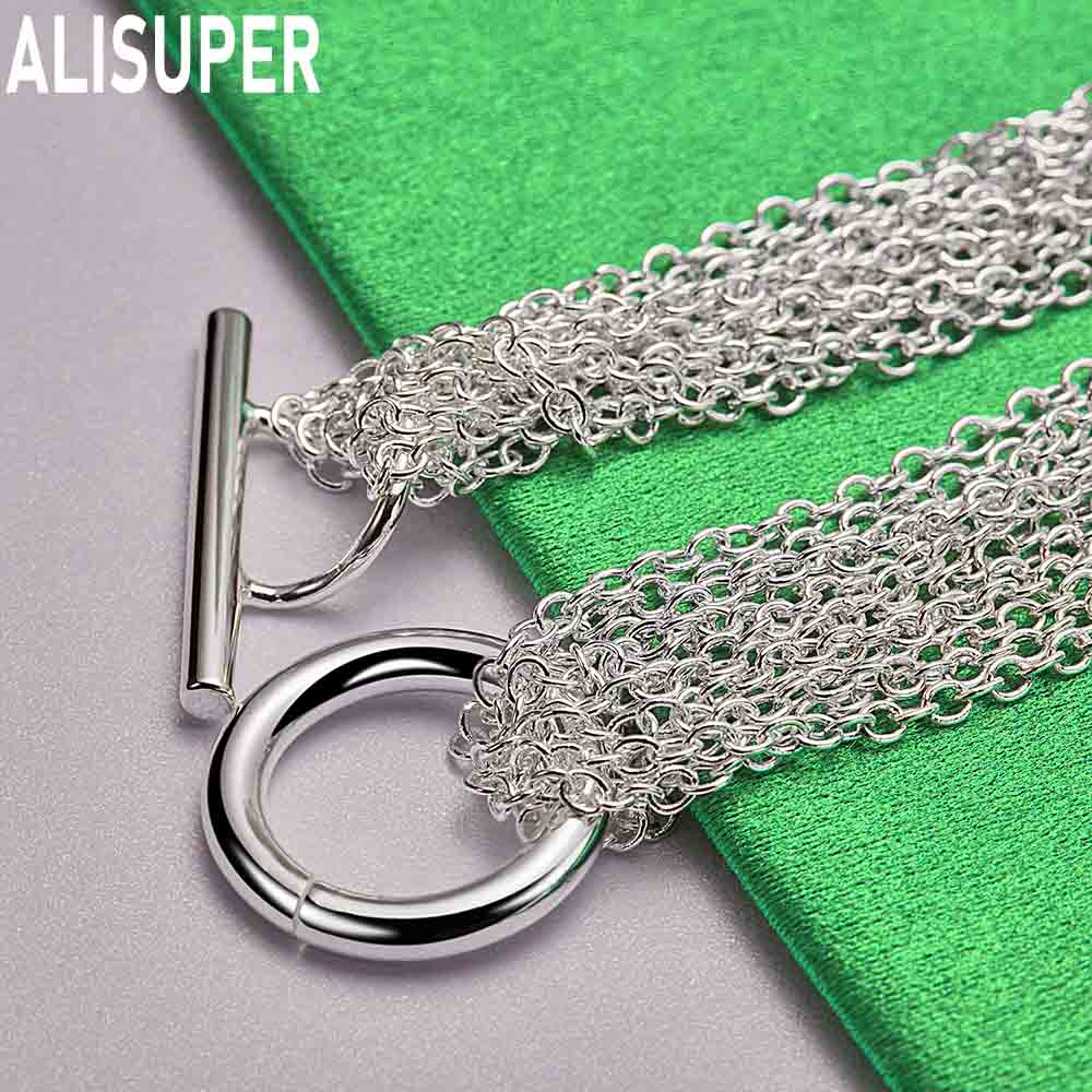 925 Sterling Silver Tassel Round Ring Side Chain Beautiful Bracelet Gift Jewelry