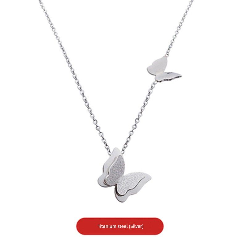 

Cold Style Titanium Steel Butterfly Women s Ins Trendy Ornament Necklace [925] Double Butterfly Silver