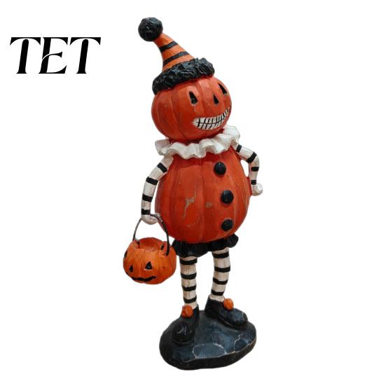 Holiday Fireplace Mantel Decor Wooden Halloween Resin Figurines, Pumpkin Scarecrow Wizard Owl Black Cat Atmospheric Festival Ornaments Statue, Rustic