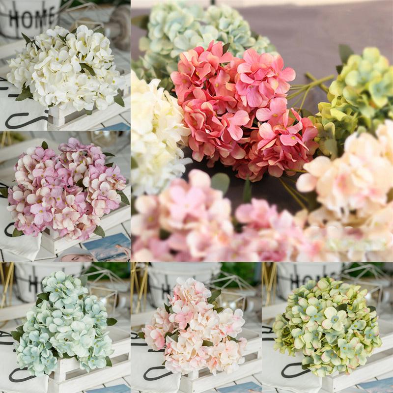 6 Artificial Heads Silk Hydrangea Fake Flower Bridal Bouque Wedding Home Decor