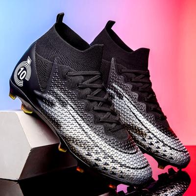 Moda unissex ao ar livre de cano alto esportes futebol botas couro futebol sapatos para crianças