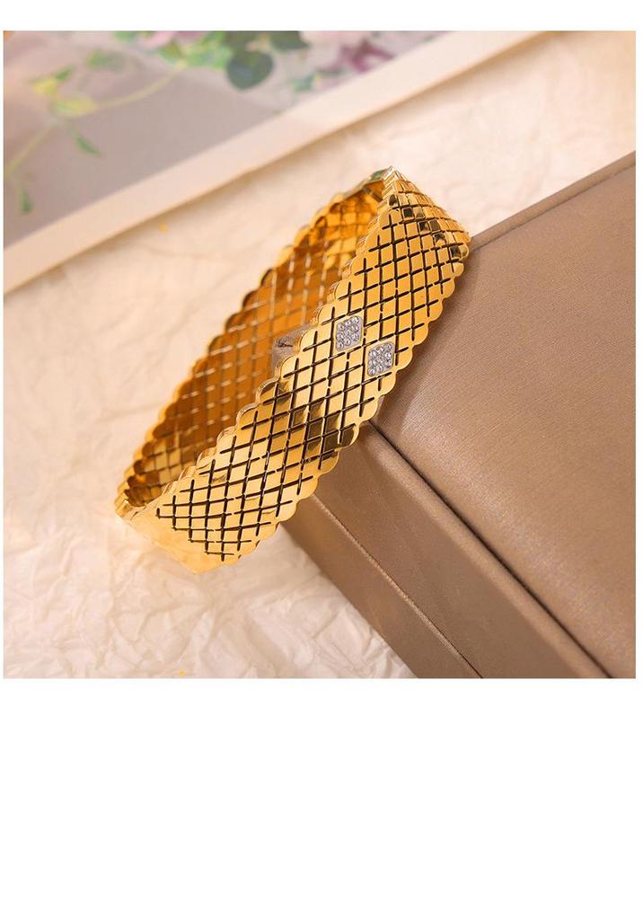 Gold Rhinestone Geometric Multi-layer Titanium Steel Bracelet for Women with Spring Clasp