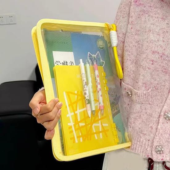 Transparent Zipper Pouch A4 Letter Size File Folder with Handle Portable Document Organizer for Office School Travel Supplies