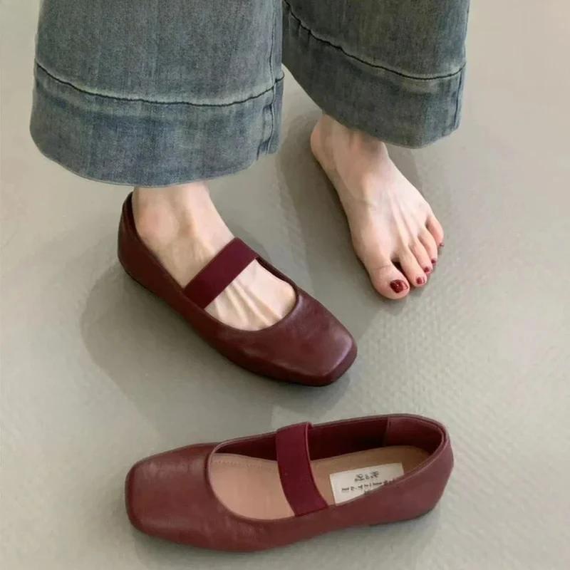 Karree Frauen Ballerinas Schuhe Mode Flachen Gummiband Frühling Herbst Damen Komfort Weiche Sohle Ballerina Schuhe