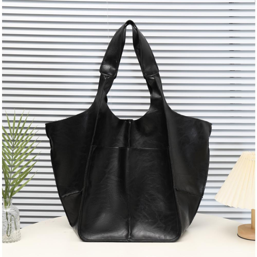 A Retro Simple Bag with A Patchwork Soft Leather Single Shoulder Hand-held Large Capacity Fashionable and Simple Handbag