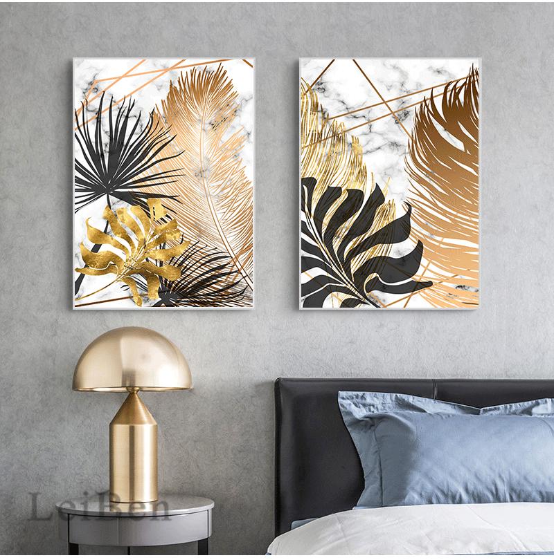 Scandinavian style, plant, gold, canvas, decorative painting, art, abstract printing, painting on the wall