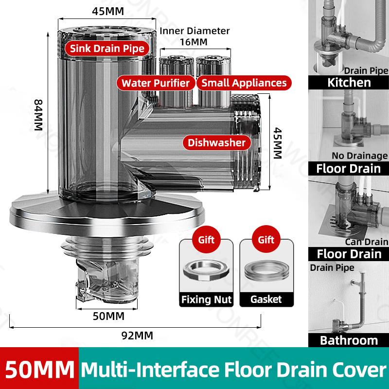 

Bathroom Washing Machine Drain Connector Triple Drain Floor Cover Odor-proof Sink Basin Dishwasher Water Purifier Overflow Prot