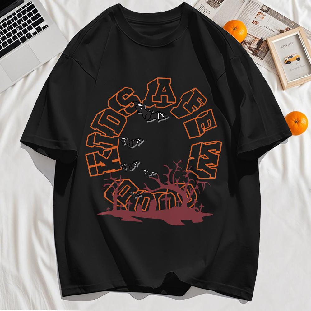 

Кладбище И Летучая Мышь Арт-Принт Мужская Футболка с Круглым Вырезом Спортивная Одежда Свободная Хлопковая Повседневная Футболка Летняя Мягкая Мужская Одежда 3XL