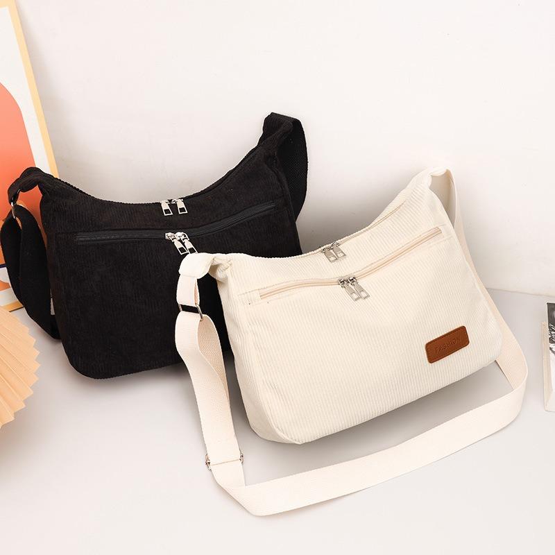 Oblique span bag corduroy handbag tote bag new solid color popular striped shoulder bag women's bag tide
