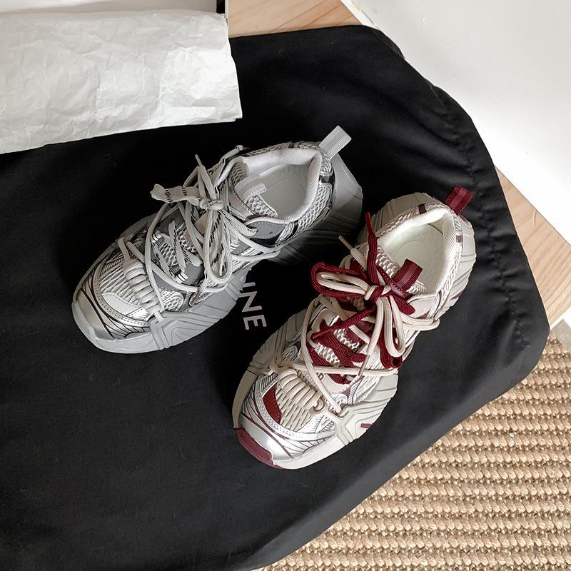 Leather heightening dad shoes, thick sole 5cm~ autumn and winter retro mandarin duck with thick sole casual shoes women's leather sneakers