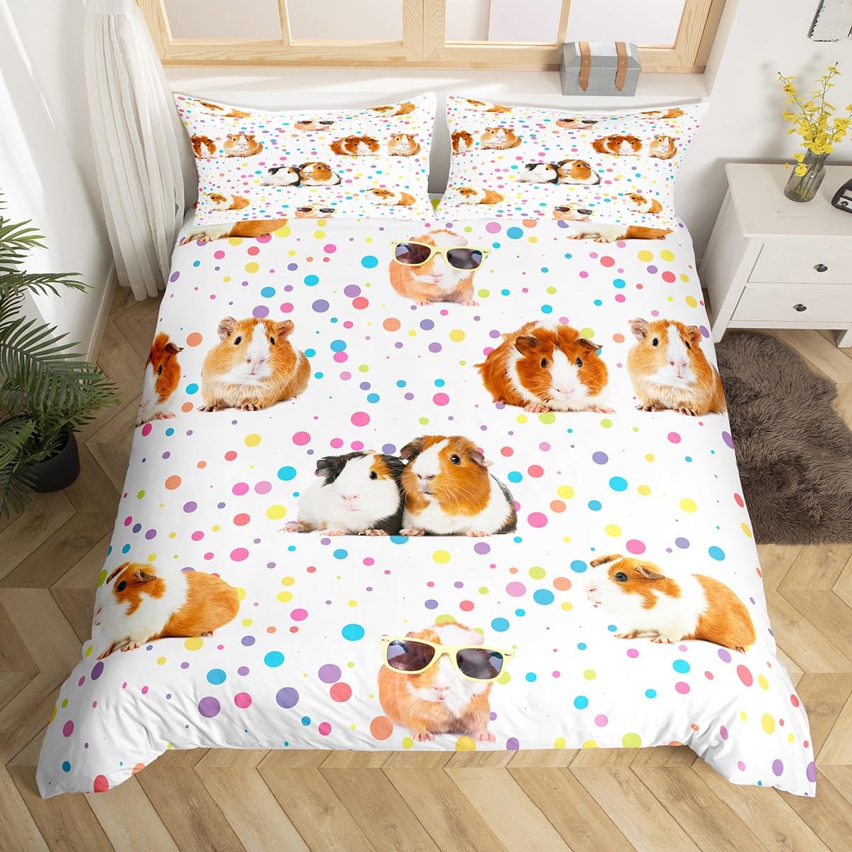 Cavia Beddengoedset Dierenpatroon Dekbedovertrek voor Kinderen Jongens Meisje Dekbedovertrek Wildlife Slaapkamercollectie 3-delig Volledige Maat AU Single(140x210cm)