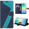 Coque + 2 Verres Trempés pour Samsung Galaxy A18 4G/5G, Flip Case Anti-Rayures Synthécuir Bleu