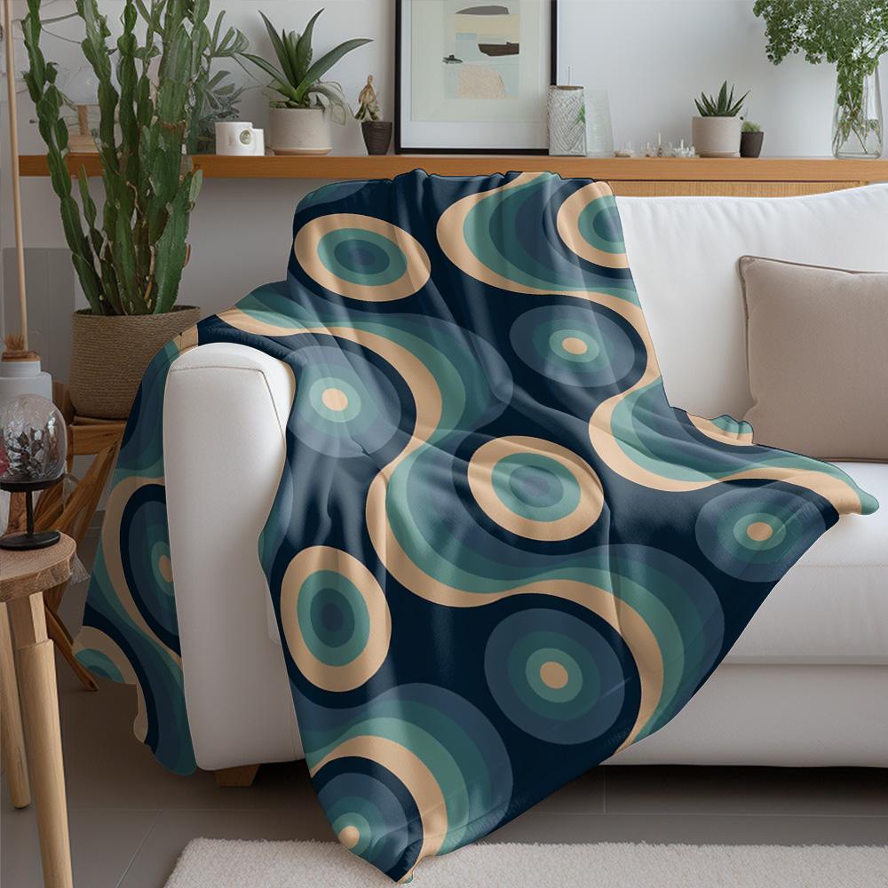 Geometric Wave Pattern Fleece Blanket Retro 70s Style Throw Sofa Bed Cover for Women Men Kids Gift