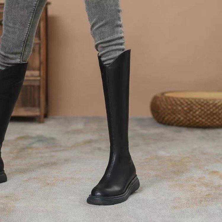 But Knee Boots Women's 2025 Autumn and Winter Fashion New Korean Version Rear Zipper V-mouth Versatile, Comfortable and Elegant Elasticity