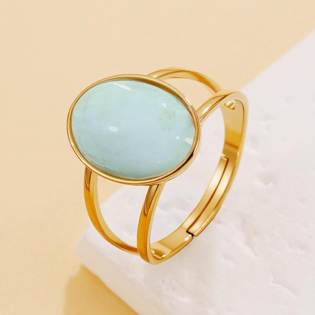 Anello Geometrico con Gemma Stile Palazzo Retrò: Anello in Acciaio Inossidabile con Intarsi di Pietre in Resina Colorata per Donna