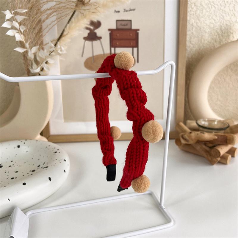 Vintage Red Womens Headband Woolen Velvet Hair Band Headwear Girl Wide Side Sponge Hair Hoop Christmas New Year Hair Accessories