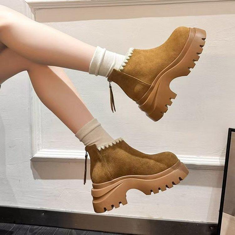 Small Thick-soled Heightening Locomotive Small Short Boots Women's Single Boots 2025 Autumn and Winter New BirkenMartin Boots