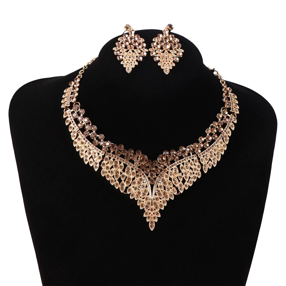 Exquisite Necklace Earring Set Inlay Rhinestone Clavicle Chain Elegant Jewelry Set Festival Gifts