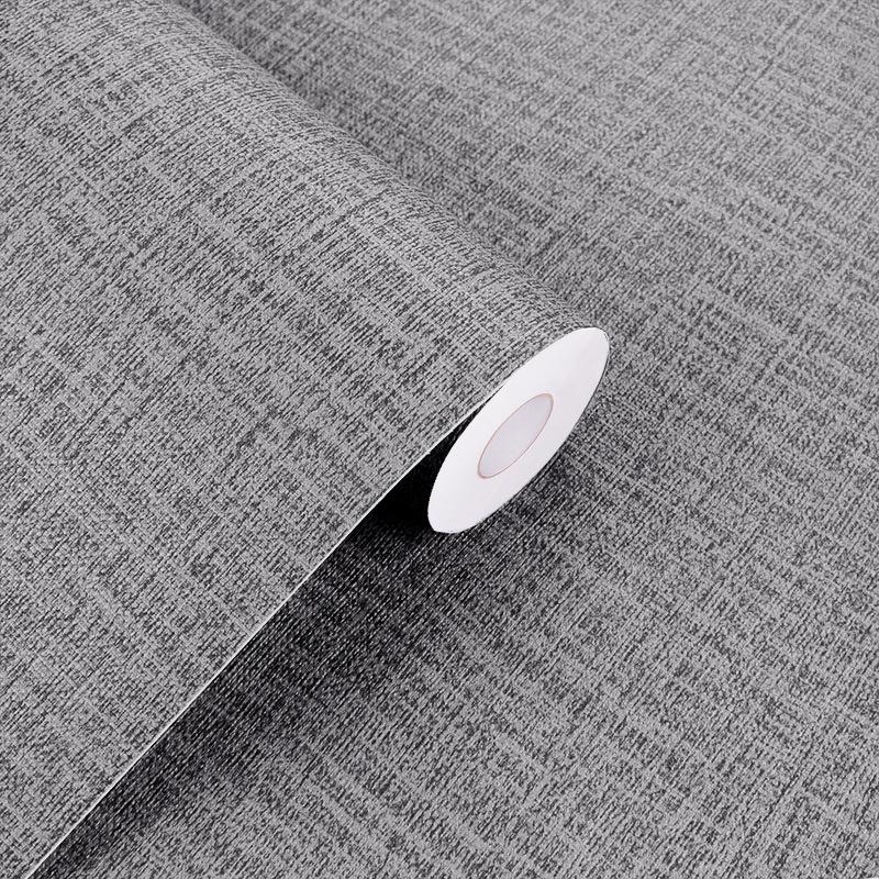 Linen Texture Self-Adhesive Waterproof Wallpaper for Bedroom & Living Room - Thickened, Solid Color, Moisture-Proof, Simple Design.