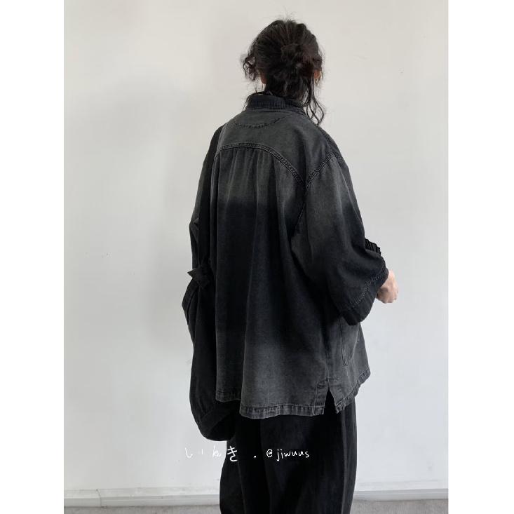 2024 Summer New Chinese Style National Style Do the Old Cowboy Coat for Boys and Girls Loose Retro Buckle Washed Denim Top