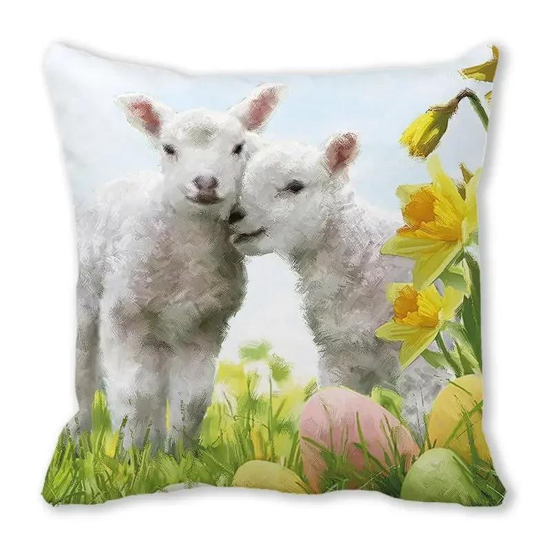 Home Decor Spring/Summer Pillowcase Animal Cat Dog Duck Sheep Print Cushion Cover Sofa Polyester  Funda De Almohada