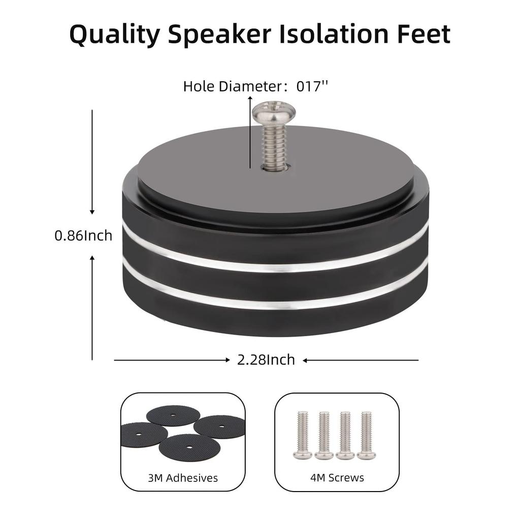 Monosaudio Speaker 400kg Weight Improved Audio Sound Vibration Compatible with 3M Tape and Screw for Home AV and Sound 4-Piece Insulators, Aluminum,