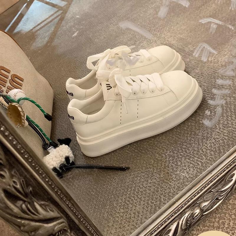 Grape mother cowhide platform white shoes 2025 new sports and leisure shoes women's white shoes platform shoes board shoes women