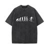 European and American Washed Retro Funny Fish Bone Cartoon Mechanical Printing Hip Hop Short Sleeve Loose T-shirt Top