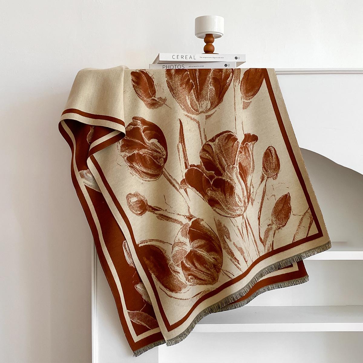 

тюльпановый шарф женственность высокое чувство имитация кашемирового шарфа универсальное теплое пальто 185x65cn коричневый