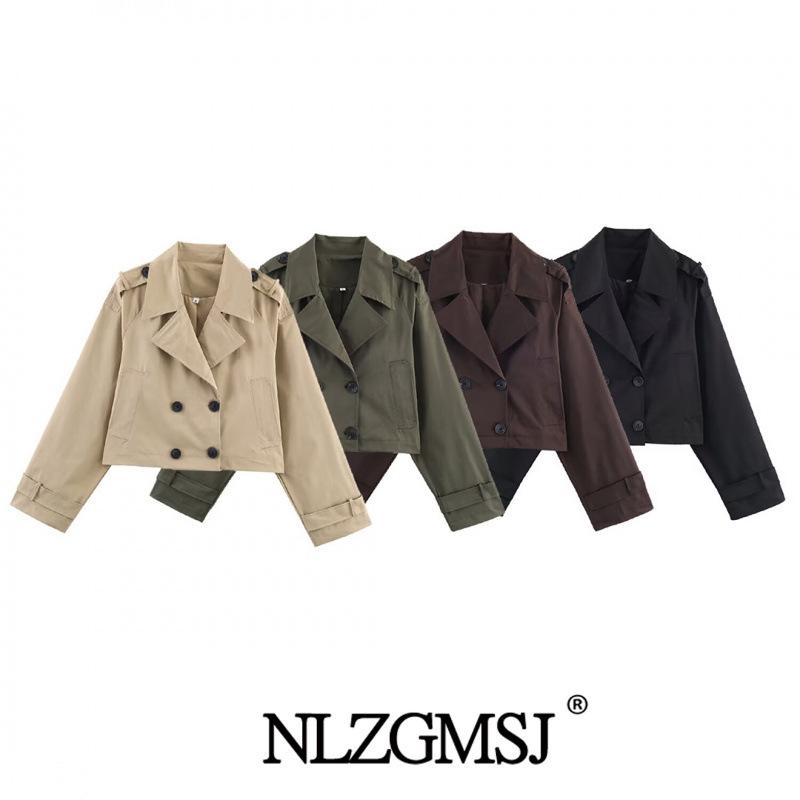 2025 Winter European & American Style Versatile Double-Breasted Long-Sleeve Short Trench Coat Medium хаки