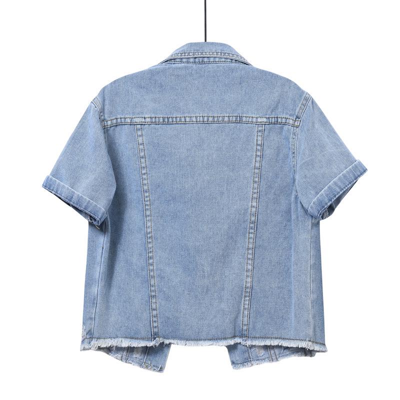 Giacca da donna in denim leggero a maniche corte - Esclusiva estiva, Camicia trendy di alta gamma