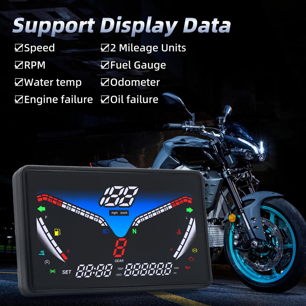 Motorcycle LCD Screen Instrument Otorcycle Electronic Dashboard Moto Speedometer Water Temperature Odometer with Sensor Bracket
