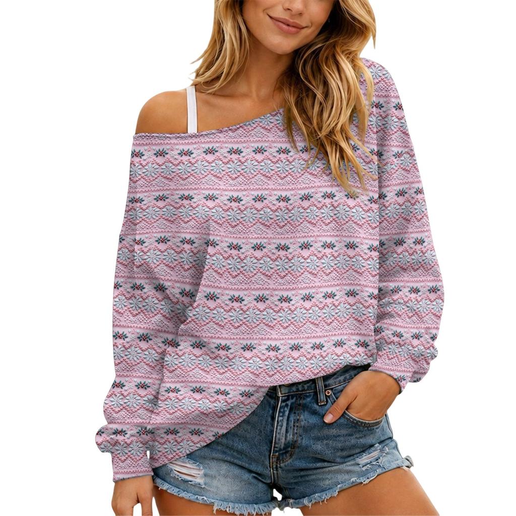 Women's Christmas Long Sleeve Top, Casual Loose Fit Comfortable Holiday Shirt