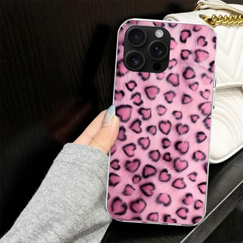 Pink Leopard Print Case for iPhone 13 12 Mini 11 Pro Max Soft Phone Cover X XS XR 7 SE 8 Plus 6 6S 5 5S Silicone Black Capa