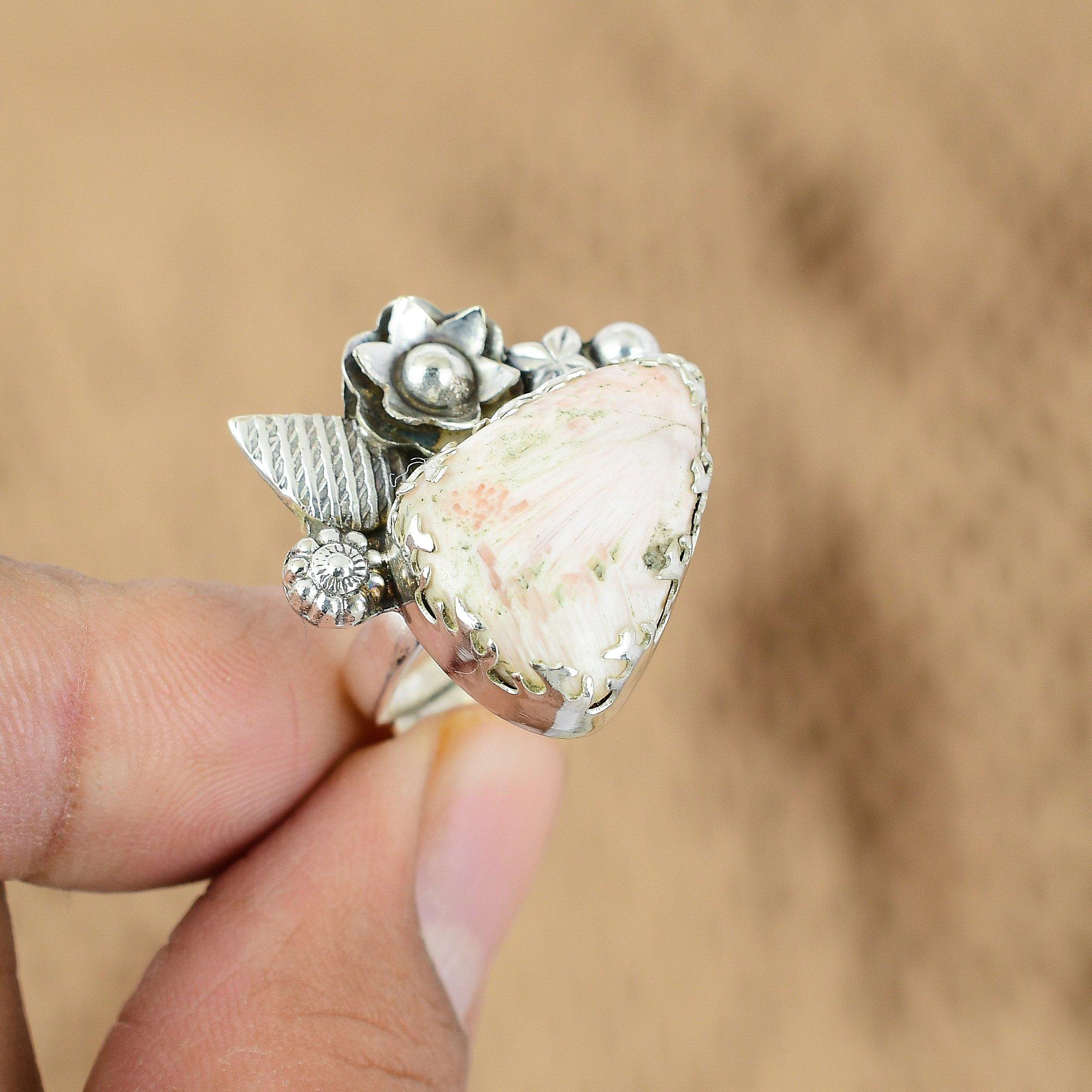 

Gift For Her 925 Silver Natural Scolecite Multi Stone Flower Adjustable Ring Yes