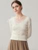 Autumn 2026 Women's Lace V-neck Cashmere Sweater - Elegant Slimming Knitwear