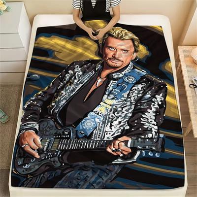 1PC Johnny Hallyday Print Flannel Blanket, High Quality All Seasons, Home Decor, Warmth and Comfort, Perfect for Christmas Gifts