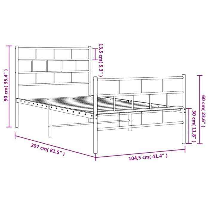 VidaXL Cadre de lit métal avec tête de lit-pied de lit blanc 100x200cm 355721