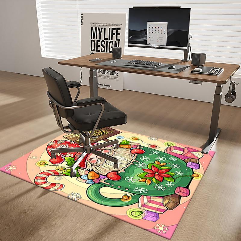 Christmas Gnome Chair Mat - Anime Cartoon Design, Non-Slip Rug for Office, Home Decor, Living Room, Bedroom, Game Room & Dorm Carpet - Festive Gift.R0