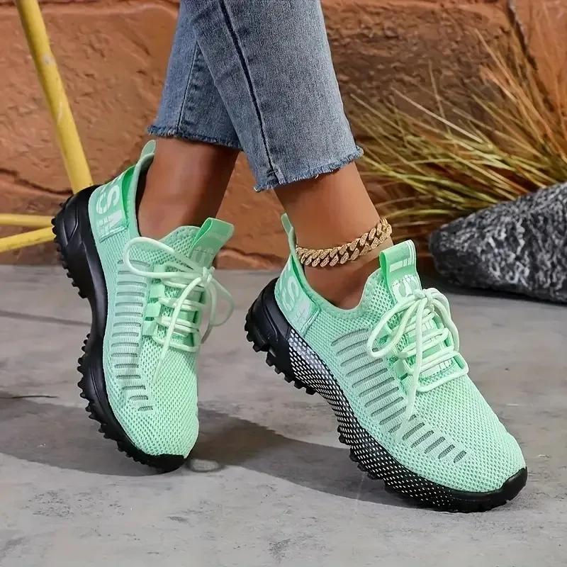 Sneakers Women Luxury Casual Tennis Fashionable Breathable Knitted Walking Shoes Black Anti Slip Lace Up Women'S Running Shoes